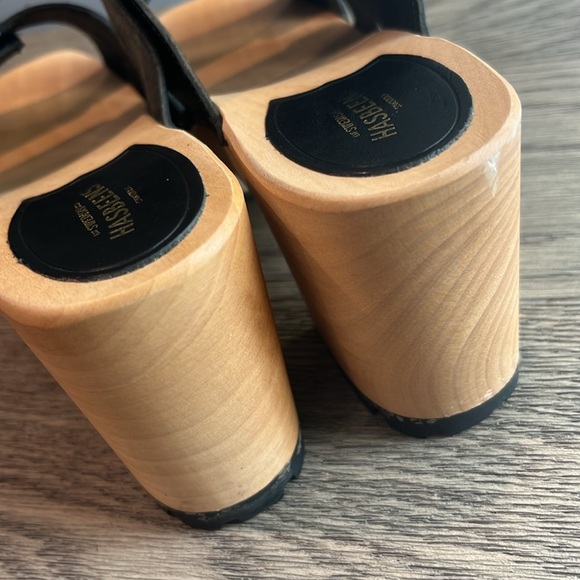 Swedish Hasbeens Wooden Strappy Leather Velcro Slip-On Platform Sandal - Picture 5 of 11